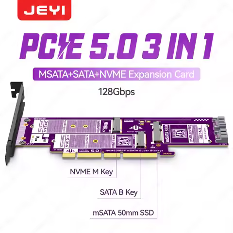 JEYI Triple M.2 NVME to PCIE/M.2 SATA SSD to SATA III/mSATA to SATA Adapter Card NVMe NGFF and mSATA