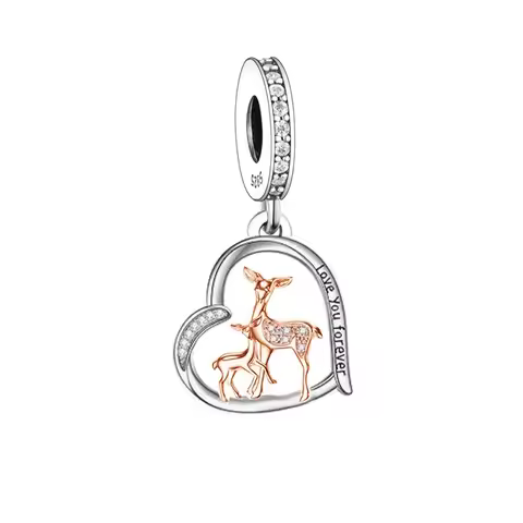 FC Jewelry Fit Original Charm Bracelet 925 Sterling Silver Bambies Deer Mother and Baby Love You Bea