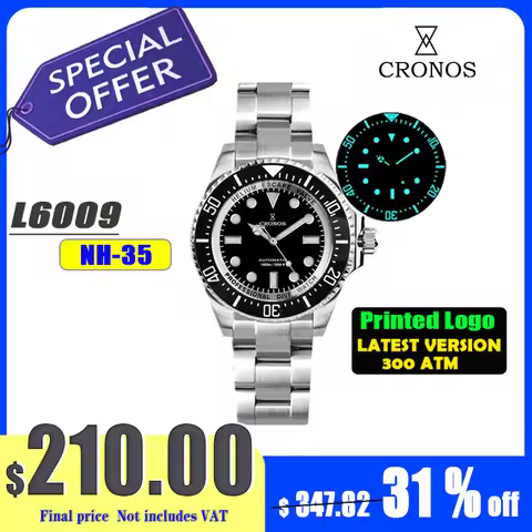Cronos Automatic Diving Man Watch Stainless Steel Bracelet 2000 Meters Water Resistance Professional