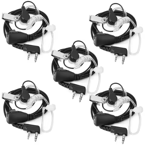 5pcs Air Acoustic Tube Earpiece 2 Pin Headset Mic PTT for Kenwood Walkie Talkie HYT BaoFeng GT-3 UV-