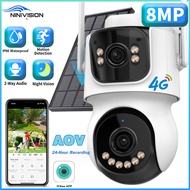 4G SIM Solar Camera 24/7 Recording 8MP Outdoor Three Screen AOV PTZ Control Camera Built-in Battery 