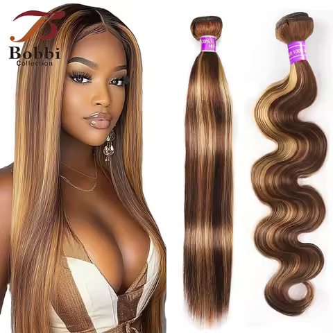 Highlight P4/27 Human Hair Weave Bundles Extensions 1PC 100g Straight Brown Blonde Mix Color Body Wa