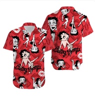 Betty Boop Hawaiian II Graphic Print Short Sleeve Hawaiian Casual Shirt