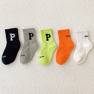 [OK Sports Life] [5 Pairs] Children's Socks Autumn Winter Mid-tube Socks Words Korean Letter Cotton 