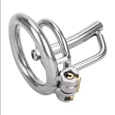 Men's Stainless Steel Virginity Locks Crotchless Belt Device with Arc Ring Adjustable Chastity Gear 