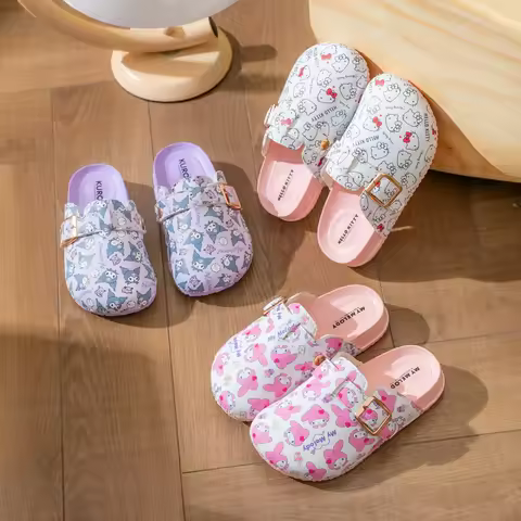 Hello Kitty Cartoon Print Fleece-Lined Cute, Non-Slip Birkenstock-Style Student Sandals Lightweight 
