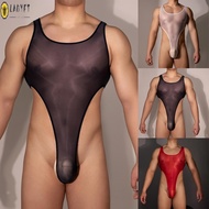 Eye Catching Mens Shiny Bodysuit Backless Thong Leotard High Cut Swimwear