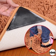 KI 4Pcs/set PU Self-Adhesive Black Triangular Carpet Anti-Slip Pad Patch / Washable Reusable Rug Gri