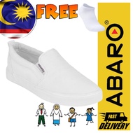 ABARO / Kasut Putih Sarung / Kasut Sekolah / White Shoes School / Low Cut / Slip On / Canvas Shoes