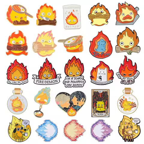 Howl's Moving Castle Enamel Pins Ghibli Calcifer Brooch Clothing Backpack Lapel Badges Fashion Jewel