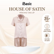 Đồ bộ mặc nhà nữ iBasic lụa satin áo tay ngắn quần đùi HOMW056