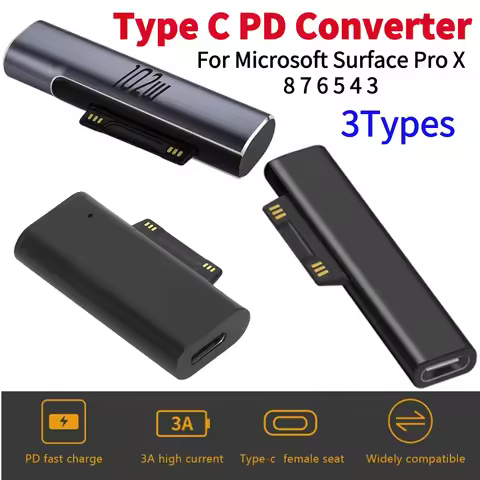 PD Charging Plug Converter for Microsoft Surface Pro X 8 7 6 5 4 3 Go Book to USB Type C PD Adapter 