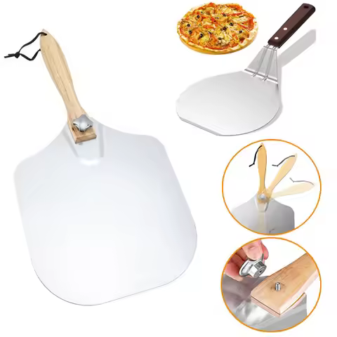 Aluminum Metal Pizza Shovel Spatula with Foldable Wooden Handle Nonstick Oven Cake Lifter Transfer T