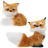 2 Piece Simulation Fox Mini Fox Toy Fur Fox Model Stuffed Fox Ornament Static Action Figures Fox Sta