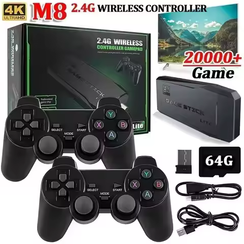 Video Game Sticks M8 Console 2.4G Dual Wireless Controller Game Stick 4K 20000 games 64GB Retro game