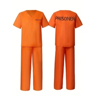 Halloween Costume Adult Prisoner Outfit Stage Roleplay Inmate Clothing Short Sleeve Set