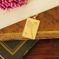 古董法國雕刻網球拍羽球拍長方形啞光墜子項鍊 少見款 CH256