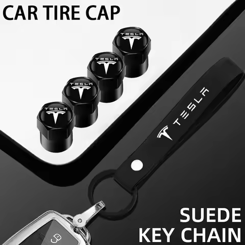 Car Tire Valve Caps with Car Badge Keyring Keychain Set For Tesla model 3 model X Y style Roadster A