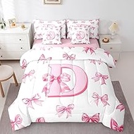 Erosebridal Initial D Letter Twin Comforter Set 7 Piece Kawaii Princess Bowknot Girls Bedding Set Dr