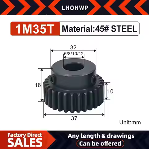 1PC 1M 35Teeth Spur Gear Metal Motor Boss Convex Gear Inner Hole 6/8/10/12mm Gear Rack Transmission