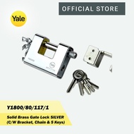 Yale Y1800/80/117/1 Solid Brass Gate Lock (C/W Bracket, Chain &amp; 5 Keys)