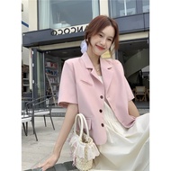24.4.10 Xiaoxiang Style High-End Short-Sleeved Blazer Women's 2023 Pink Drape Short Style Classy Top