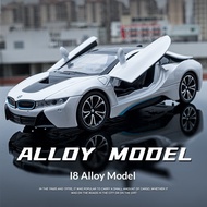 DL 1:22 BMW i8 Metal Alloy Toys Car Model Diecast Vehicle for Boys Kids Simulation Sound Light Effec