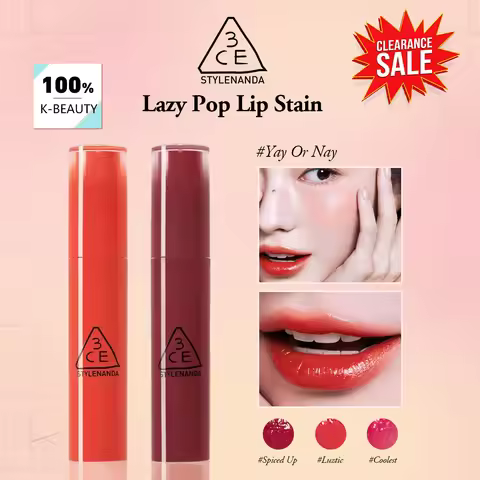 [ClearanceSale] 3CE Lazy Pop Lip Stain,Olive Young,Hydrating & Silky,Natural Nude Look,Korean Cosmet