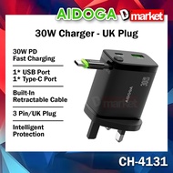 AIDOGA CH-413 30W Charger Retractable Cable Adapter 30W Fast Charging Charger Adaptor Aidoga Charger