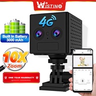 Wistino Mini Battery Camera Dual lens 10X Zoom 4G Motion Detection 3000mah Two Way Voice Surveillance 4G Sim Card Camera Support Night Vision CCTV Camera For Huose