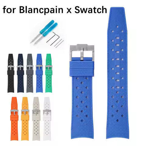 Liquid Silicone Strap for Blancpain x Swatch Curved End Stainless Steel Buckle 22mm Men Women Breath
