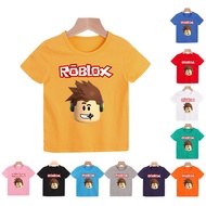 100-150cm 0-10 ปี  8 สีเสื้อผ้าเด็กแขนสั้นแฟชั่น Roblox เสื้อยืดผ้าฝ้ายลายการ์ตูนเด็ก TEE