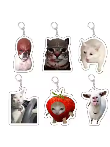 Key Chain Mobile Phone Charm Car Pendant Cute Cat Vomit Meme Dog With Red Mask Meme Black Cat Scream