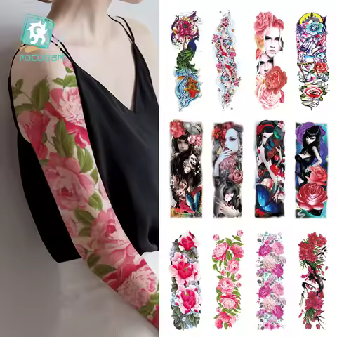 1pcs New 48*16cm Full Flower Arm Back Leg Tattoo Sticker Fish Peacock Temporary Body Paint Water Tra