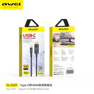 Awei CL-212T 1.8M Type-C to HDMI Cable 3D 4K 30Hz High Speed Adapter High definition projection cabl