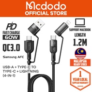 Mcdodo PD 3A USB-A + Type-C to Type-C + Lightning 4 in 1 Data Cable 1.2M CA807