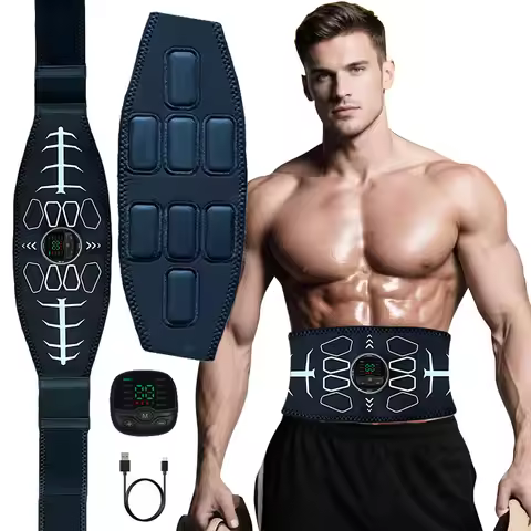 Electronic EMS Muscle Toner Abs Stimulator Abdominal Toning Belt Body Massage Abdomen Strength Train
