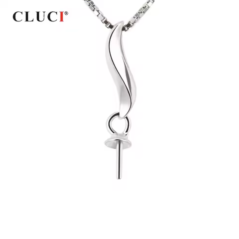 CLUCI 925 Sterling Silver Simple Pendant for Necklace Silver 925 Gold Pearl Pendant Mounting Women P