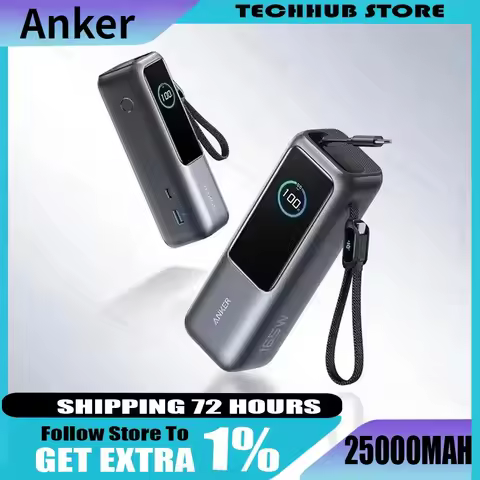Anker Zolo Power Bank 25000mAh 165W Max Fast Charge High Capacity Retractable Cables Mobile Phone Po