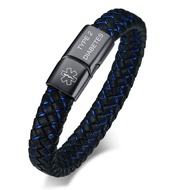 VNOX Blue Braided Leather Medical Symbol Caduceus with Magnetic Clasp Cuff Wristband Bracelet,6-8.3 
