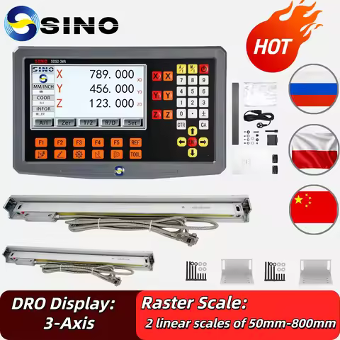 Multilingual 3 Axis LCD DRO SET Digital Readout AC220V/110V with 2 Pieces 70-1020mm TTL 5um/1um KA30