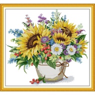 Joy Sunday Stamped Cross Stitch Ktis DMC Threads Cross Stitch Set DIY Needlework Embroidery-Sunflower Daisy Vase