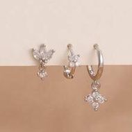 3PCS Flower Zirconia Earring Set For Women, 18K Gold Plated Hypoallergenic Tragus Helix Hoops Ear St