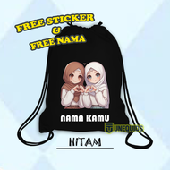Tas Serut Anak Cewek Couple Motif Muslimah Ayo Mengaji Gambar Berkrudung Free Sticker Gratis Nama