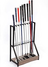 Golf Putter Stand for 9 Clubs & 9 Balls, Solid Wood & Iron Golf Club Rack, Golf Club Organizer Floor
