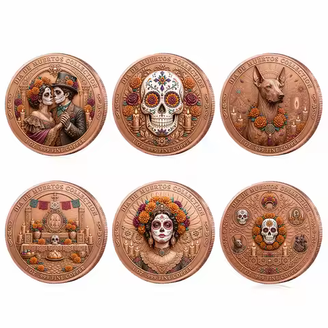 Day of the Dead Dia De Muertos Commemorative Coin 5 Oz .999 Fine Copper High Relief Skull Metal Coin