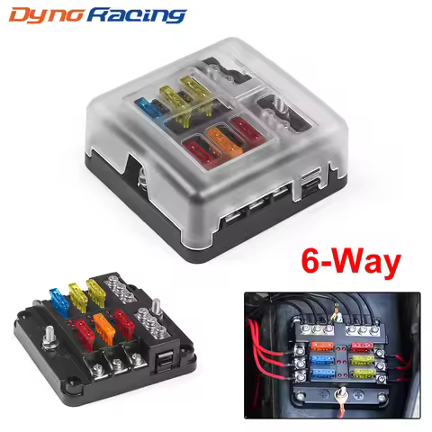 6-Way Auto Blade Fuse Holder Box Block with LED Indicator for 12V 32V Car Marine BX102273