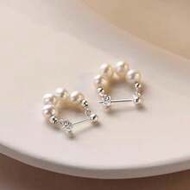 S925 Sterling Silver Freshwater Pearl Hoop Earrings, Cute Elegant Style Natural Pearl Hoop Earrings,