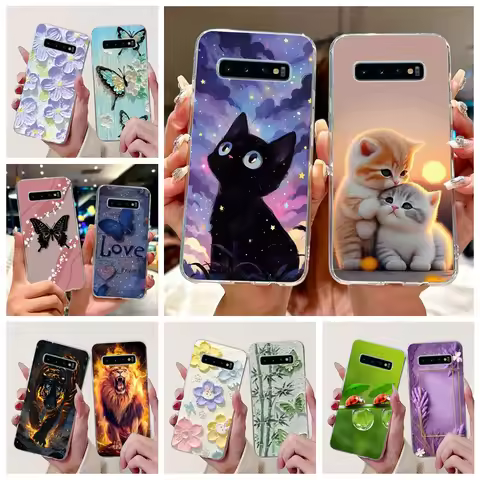 For Samsung Galaxy S10 S10e S10+ Case Cute Cat Luxury Painted Cover Soft Silicone Phone Case For Sam