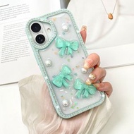 iPhone 17 Case 閃鑽蝴蝶結手機殼可爱苹果防跌落保護殼 绿色
